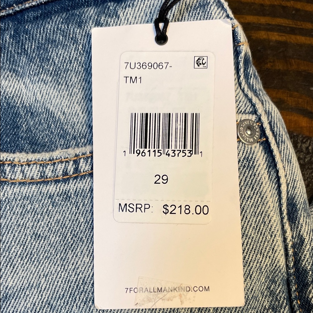 7 For All Mankind Light Blue Denim  with Frayed Raw Hem - Picture 3 of 9